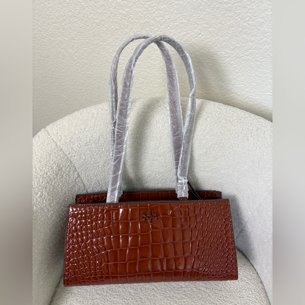 Tory Burch Brown Croc Embossed Leather Bag